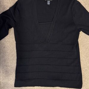 Spense Petites Black knit top V Neck & Horizontal Pleated Details 3/4 Sleeve